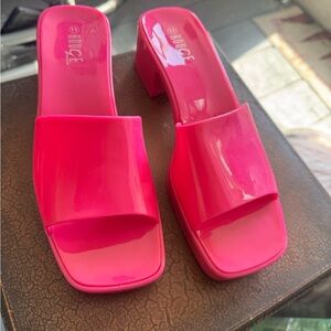 Vibrant Pink Jelly Sandal Heel Mules